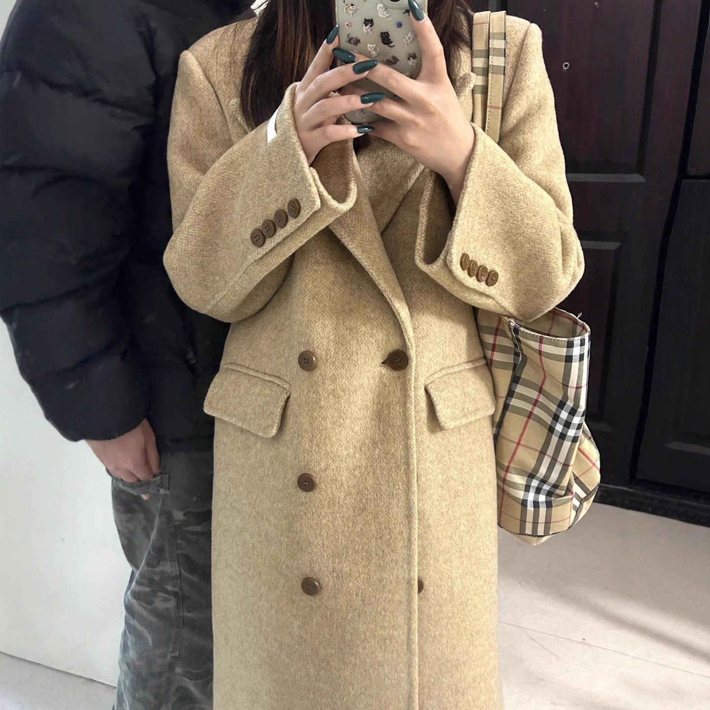 双面羊绒过膝长款显瘦双排扣大衣