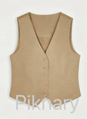【老钱风系列】Piknary品珂芮轻奢卡其色收腰西装马甲B5501