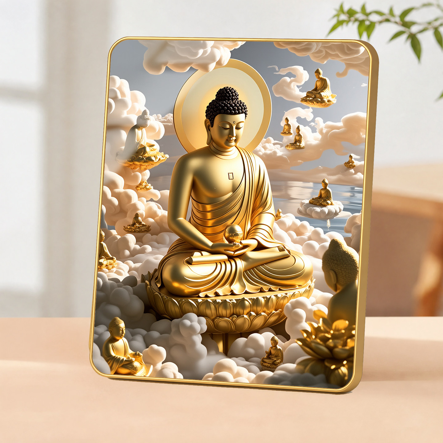 现代轻奢金色佛像装饰画框客厅玄关桌面高档家居装饰