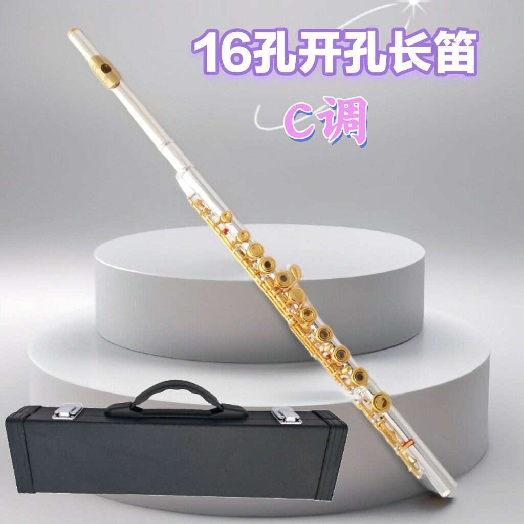 宫泽风长笛乐器16开孔银身金键开闭两用长笛初学者C调长笛乐器