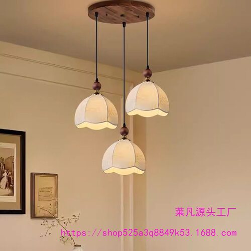 中古风餐厅吊灯三头餐桌灯新款胡桃木长条灯饭厅灯创意商用餐厅灯