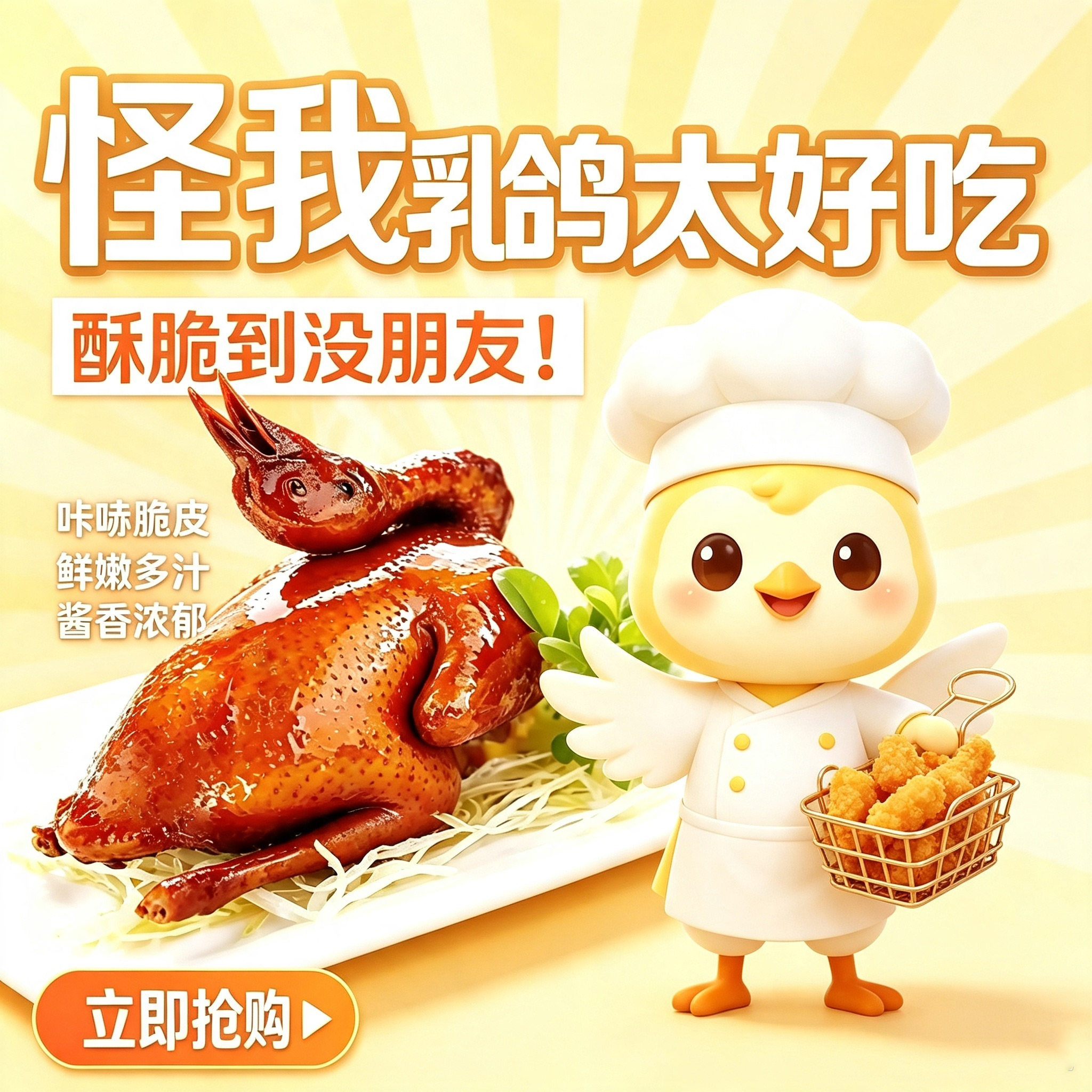【3只装】正宗中山石岐乳鸽广式红烧盐焗脆皮乳鸽烤鸽子顺丰发货