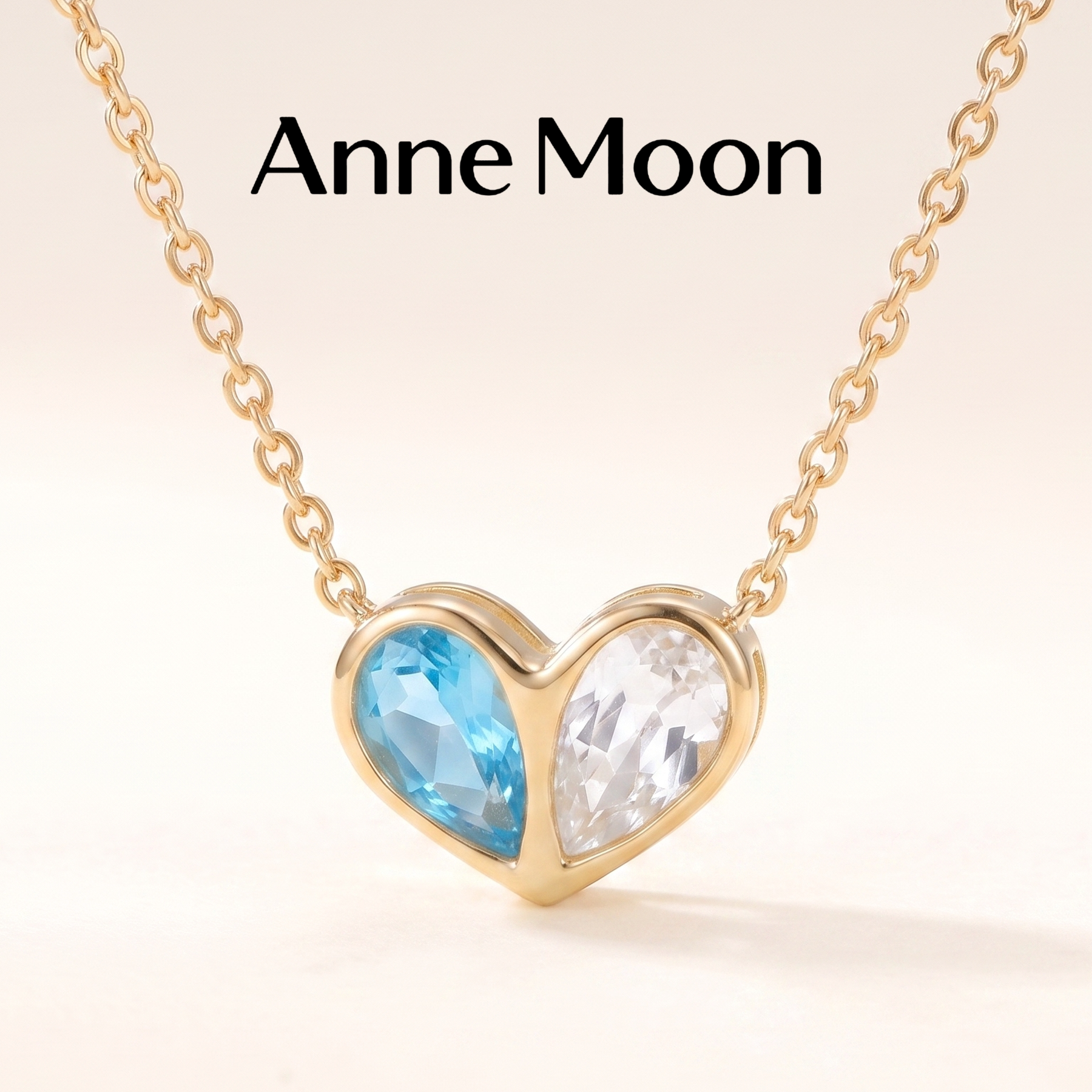 Anne Moon安妮穆恩 双生系列可爱风心形吊坠项链女金色链条锁骨链