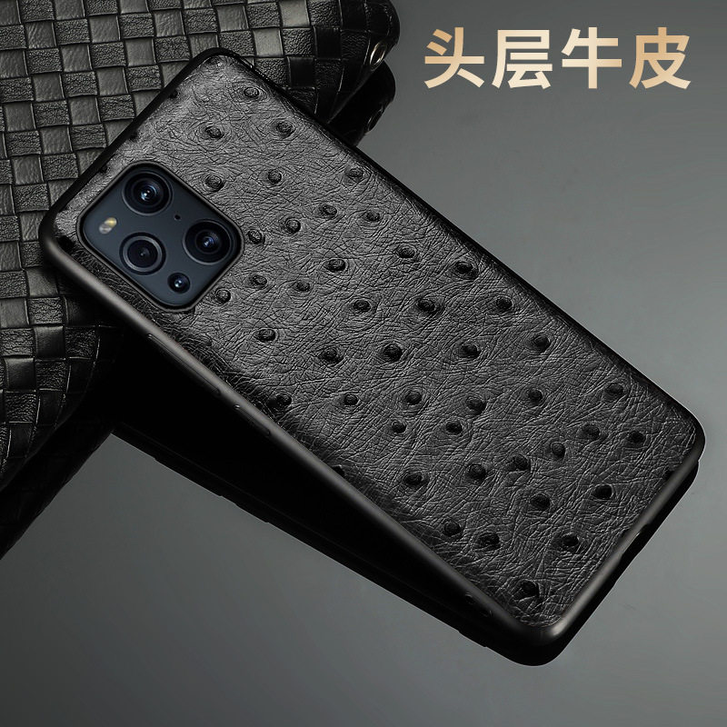 适用oppo findx3手机壳商务真皮findx3pro手机套全包防摔find x3保护套时尚个性鸵鸟纹牛皮保护壳男女新款