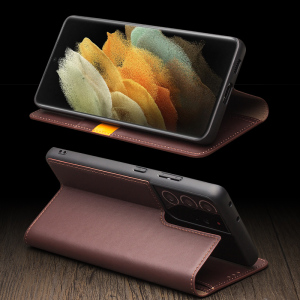 适用三星Galaxy S21+手机壳真皮S21/S30 ultra保护套商务翻盖多插卡款S21保护壳时尚个性男士支架手机套新款