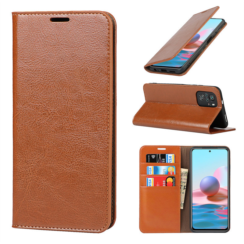 适用红米note10 4G手机壳商务真皮红米note10 5G保护套疯马纹钱包真皮皮套全包防摔时尚个性男女新款保护壳