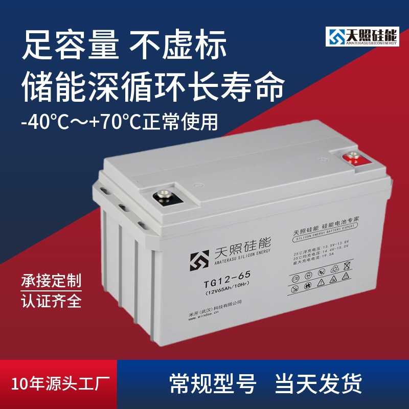 天照硅能12V65Ah蓄电池太阳能专用光伏蓄电池路灯免维护ups电瓶