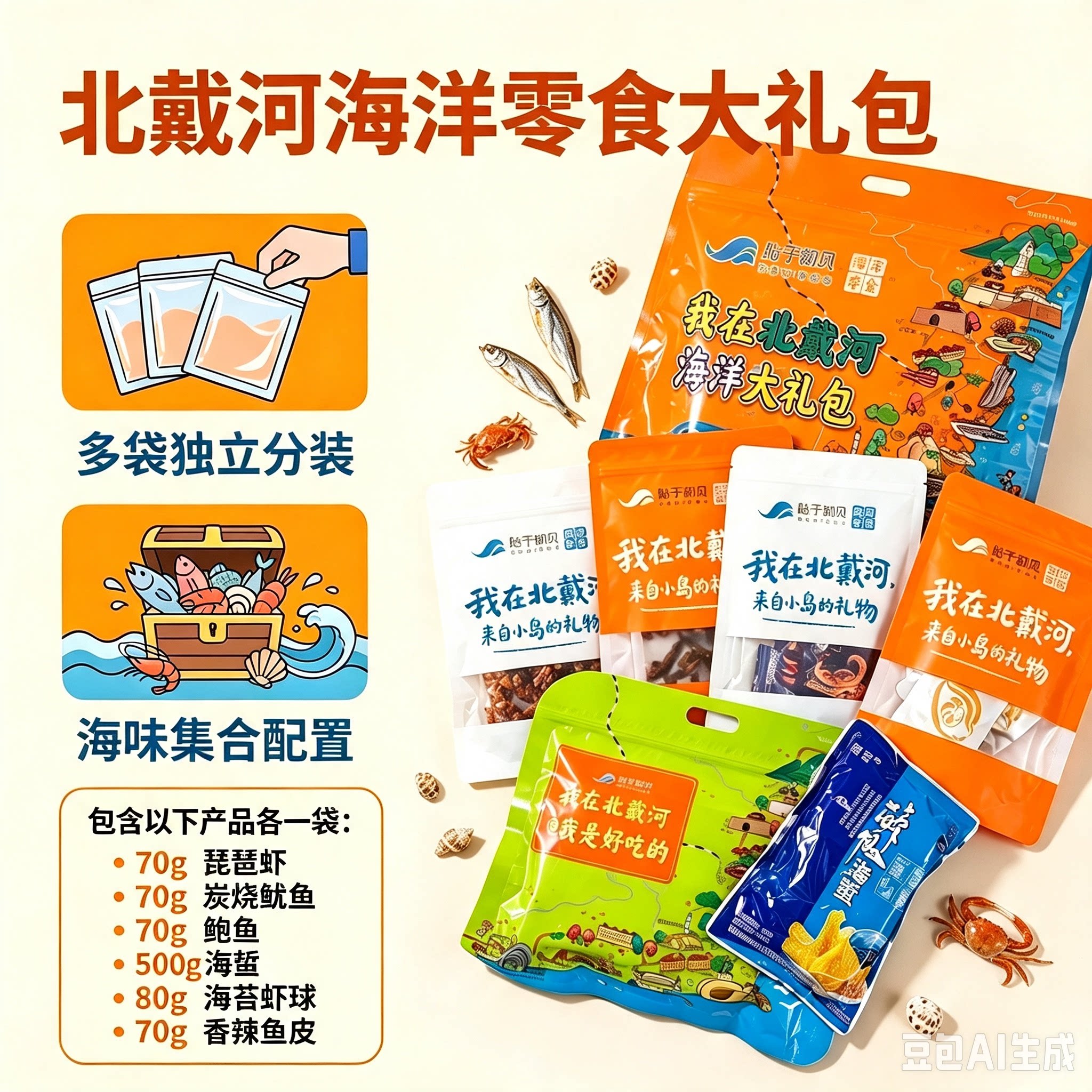 北戴河海洋零食大礼包多袋独立分装海鲜干货860克组合装
