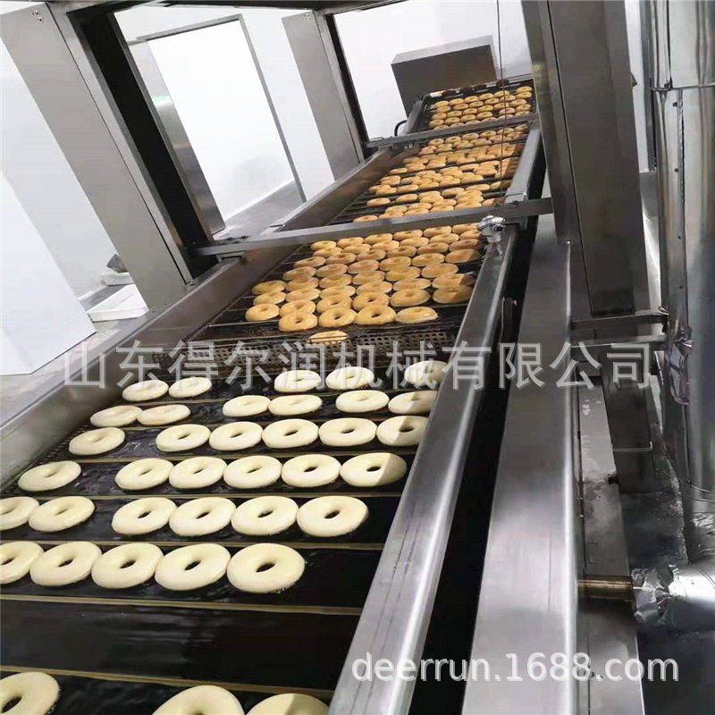 奶油面包油炸机设备自动翻面甜甜圈裹巧克力油炸生产线连续式