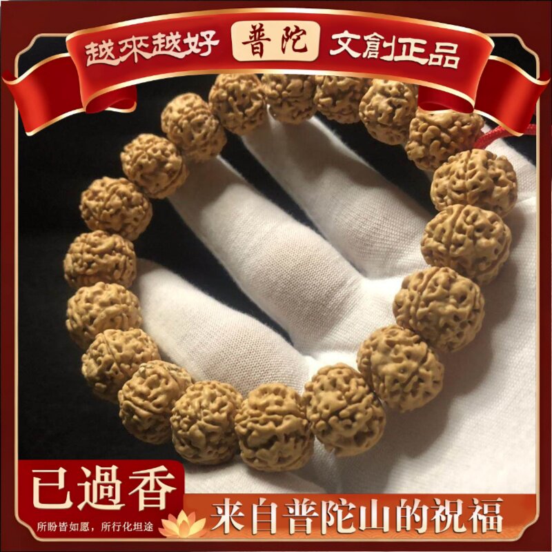 【普陀山】老树王收藏级纯血小金刚菩提子单圈手串原籽爆肉双龙