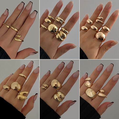 欧美跨境ins风金属光面水滴抱抱戒指女 个性设计感开口指环Rings
