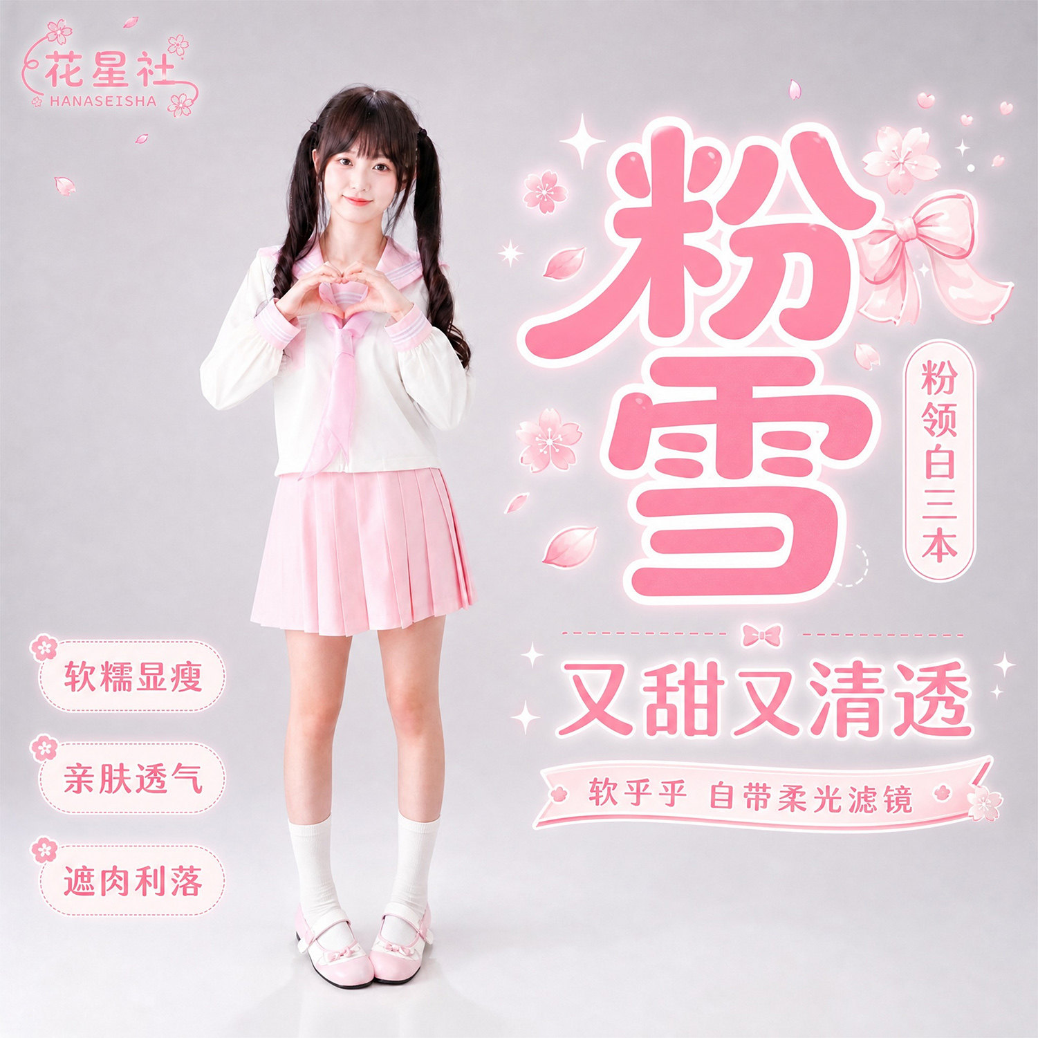 花星社【粉雪】粉色白三本水手服