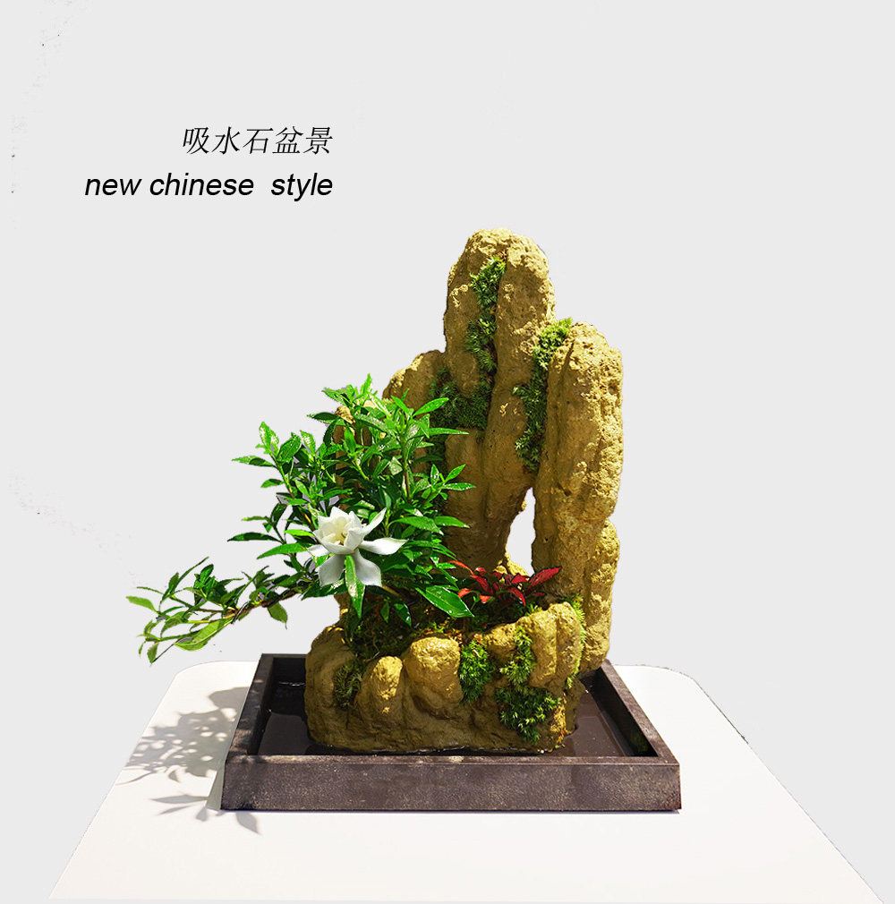 吸水石盆景室内外假山微景观绿植 桅子花 罗汉松蕨类桌面造型植物
