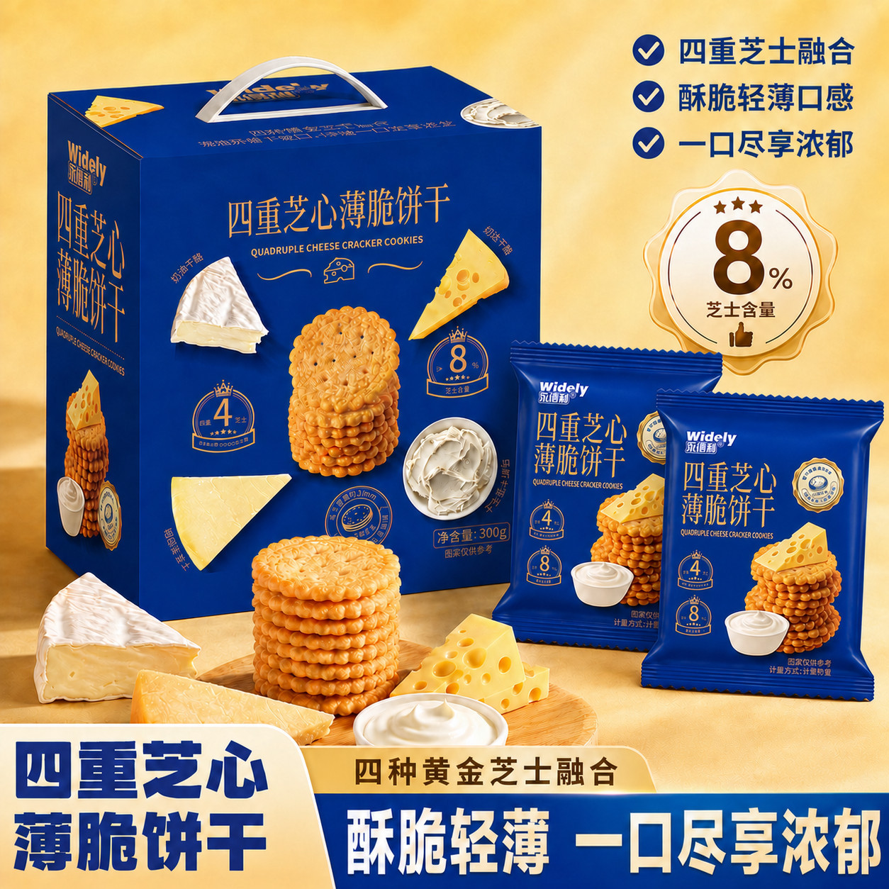 【四种芝士】永得利四重芝士薄脆咸味饼干独立包装办公室解馋零食