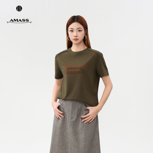 阿玛施夏季字母印花短袖T恤女