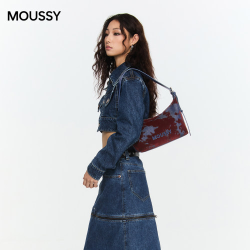 Moussy复古撞色牛仔腋下包