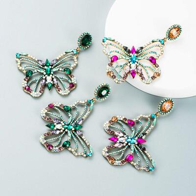 earring 欧美新款个性设计镂空彩色蝴蝶耳环时尚气质宴会耳钉配饰