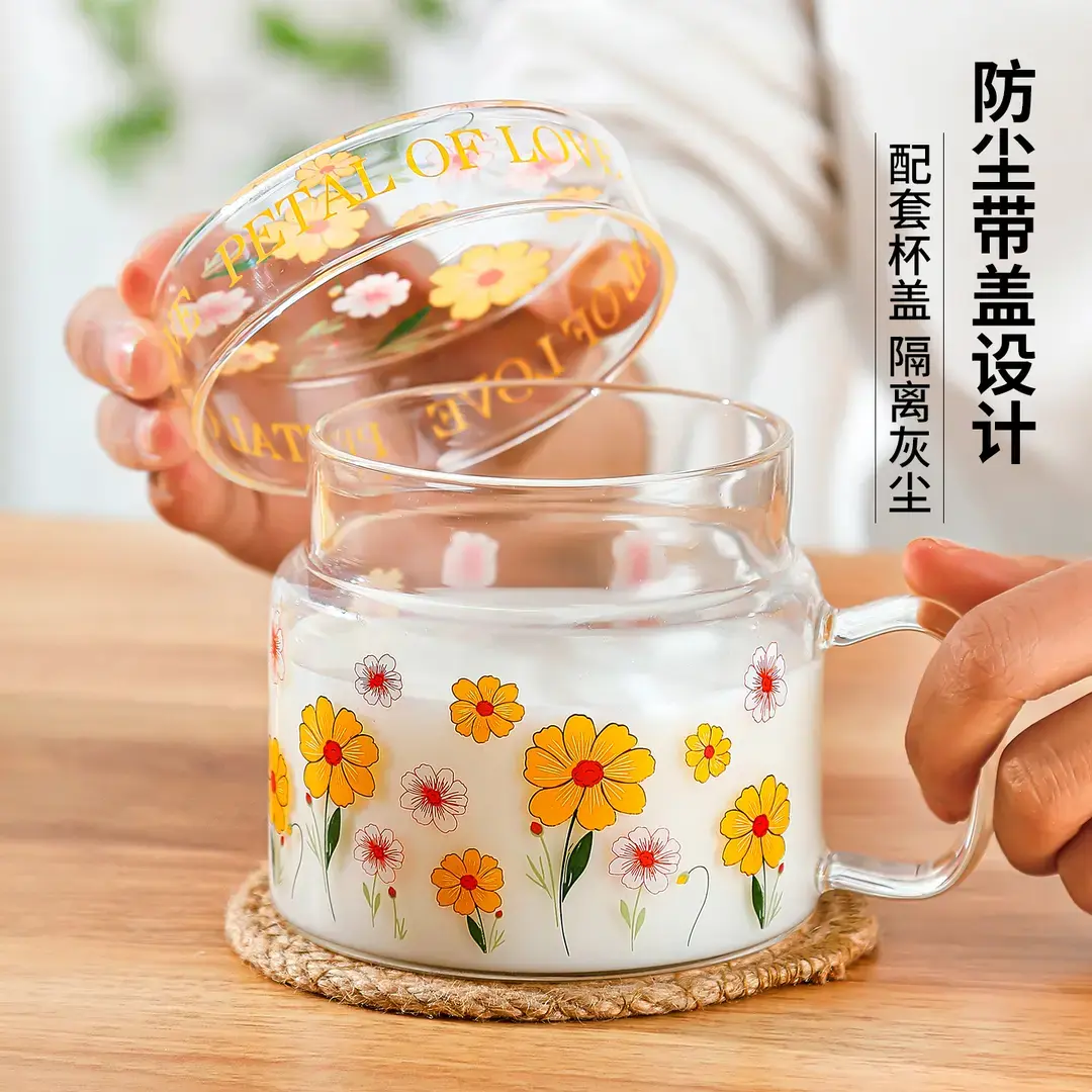 高颜值ins风玻璃杯带盖女生办公室耐高温可微波炉清新喝水杯子HP