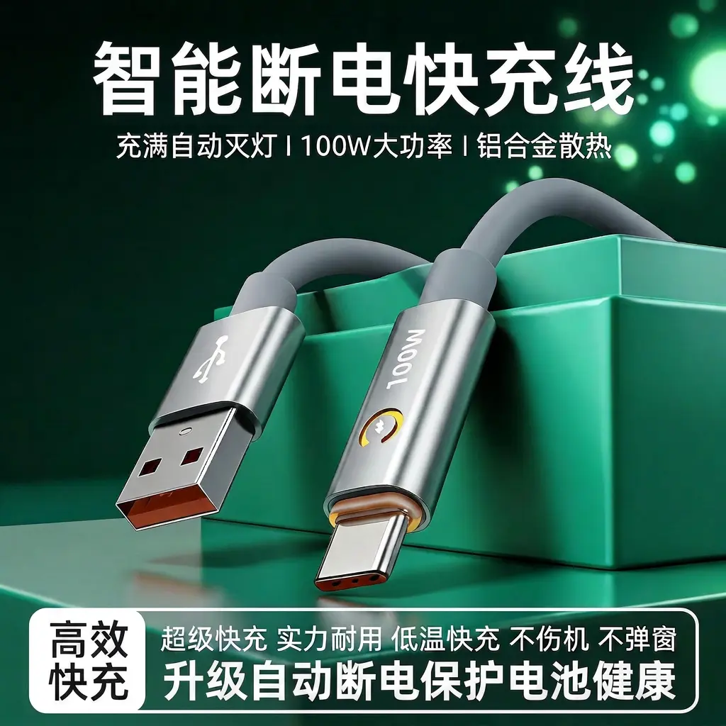 智能自动断电快充数据线适用于华为vivo荣耀OPPO手机快充线-T