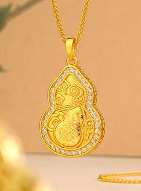 新中式沙金点钻祥云碎冰冰福字双葫芦项链女款中古风吊坠梅陇首饰
