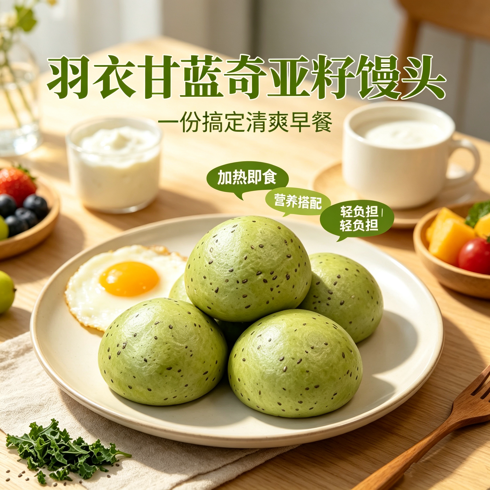 羽衣甘蓝奇亚籽馒头蔬菜馒头低脂