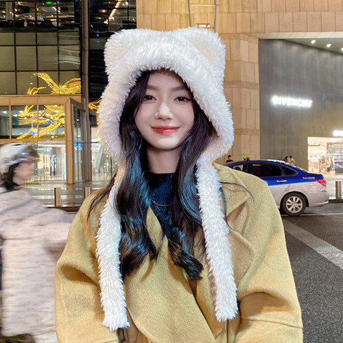 可爱小熊毛绒雷锋帽加厚保暖护耳