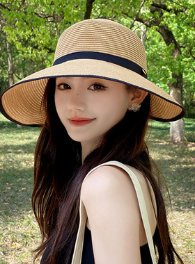OVANCY显脸小草帽2025新款日系海边度假空顶沙滩帽夏季遮阳渔夫帽