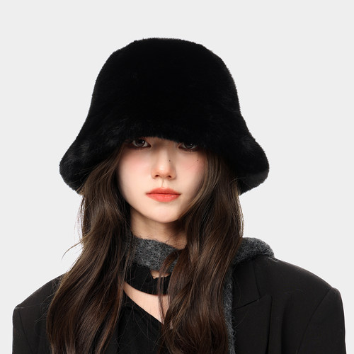 OVANCY毛绒渔夫帽女冬东北哈尔滨仿皮草保暖蒙古帽包头护耳雷锋帽