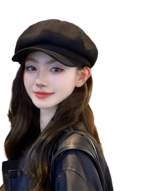 OVANCY显脸小八角帽女2026新款秋冬黑色复古贝雷帽日系鸭舌报童帽