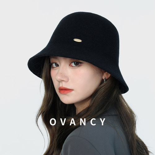 OVANCY赫本风羊毛渔夫帽女秋冬季法式复古千金盆帽显脸小优雅礼帽