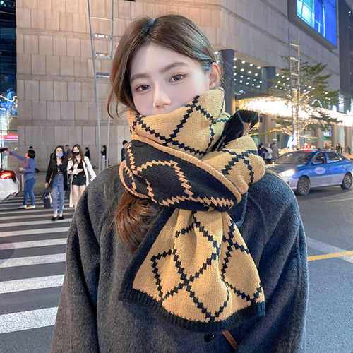 围巾女冬季日系复古双面毛线围脖