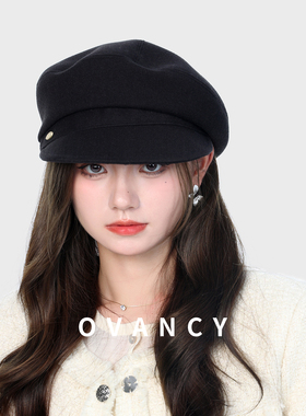 OVANCY高级感羊毛呢海军帽女英伦复古贝雷帽显脸小文艺报童鸭舌帽