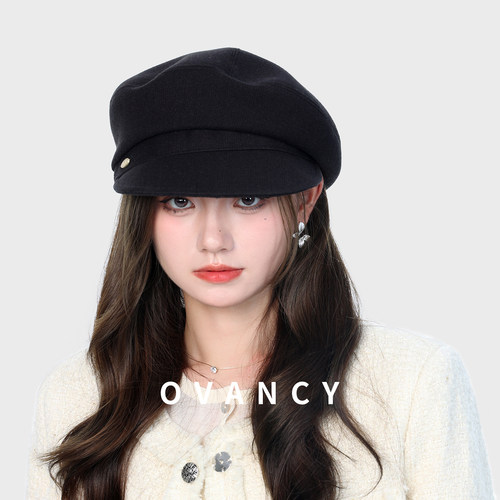 OVANCY高级感羊毛呢海军帽女英伦复古贝雷帽显脸小文艺报童鸭舌帽