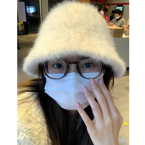 兔毛渔夫帽网红复古显脸小水桶帽