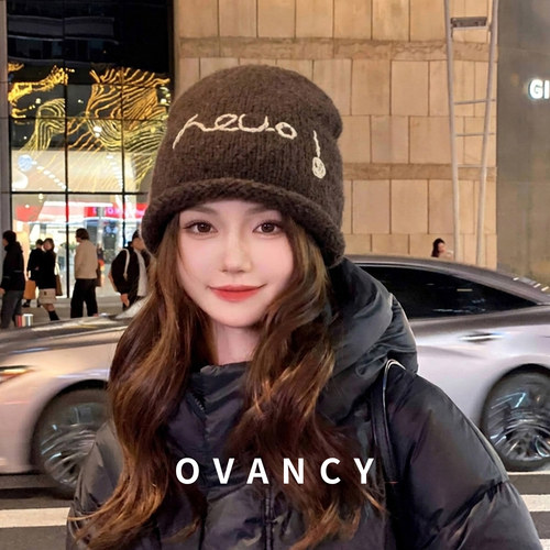 OVANCY显脸小卷边针织帽女2026新款复古素颜毛线帽包头堆堆冷帽子