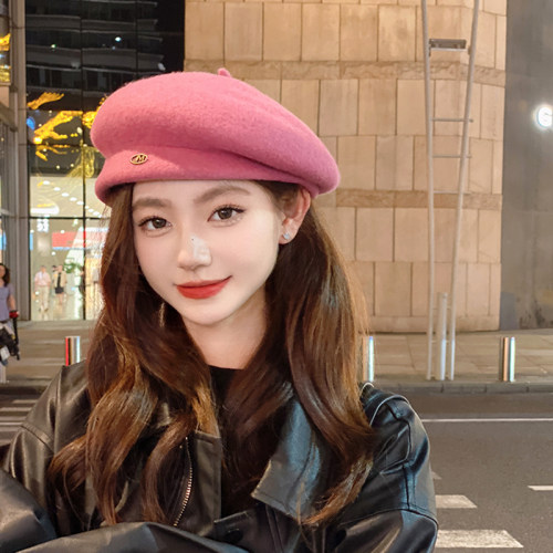 OVANCY羊毛贝雷帽女秋冬季高级感英伦复古画家帽显脸小白色蓓蕾帽