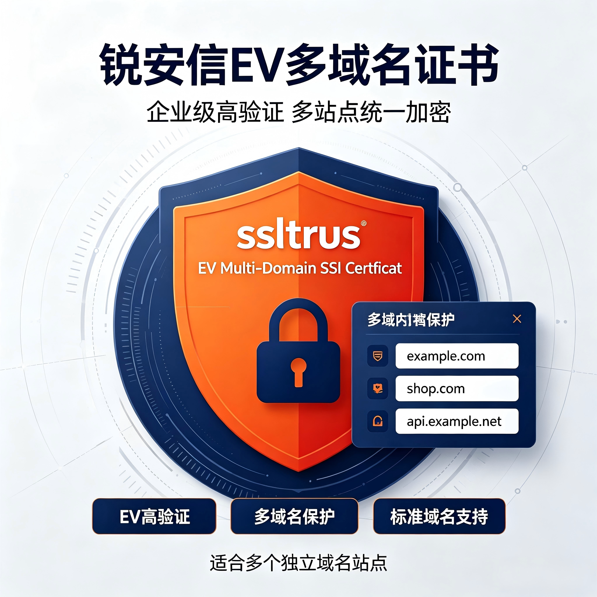 ssltrus锐安信EV多域名SSL证书企业认证HTTPS网站加密多域名安全