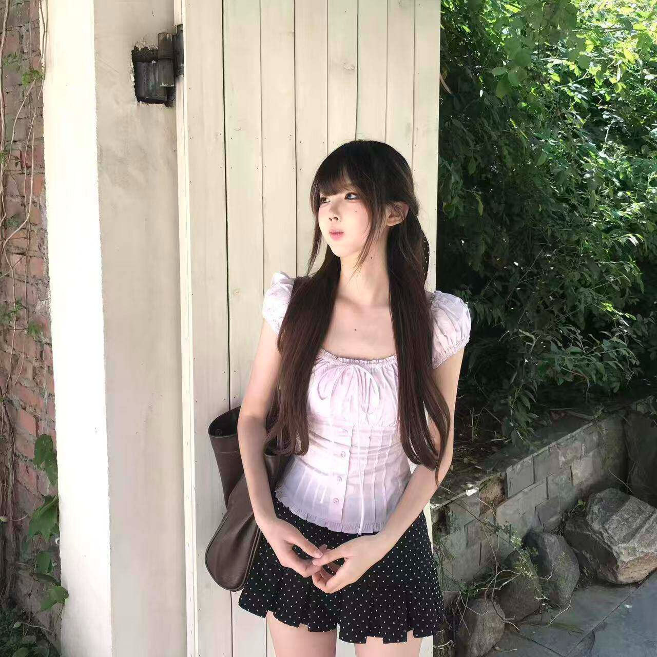 韩系粉色方领蕾丝短袖衬衫女2026夏季新款纯欲风辣妹修身显瘦上衣