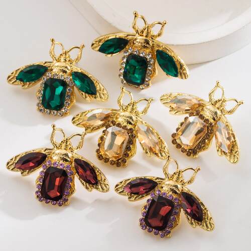 欧美ins风潮流复古S925银针蜜蜂耳环女镶水钻合金夸张耳钉earring