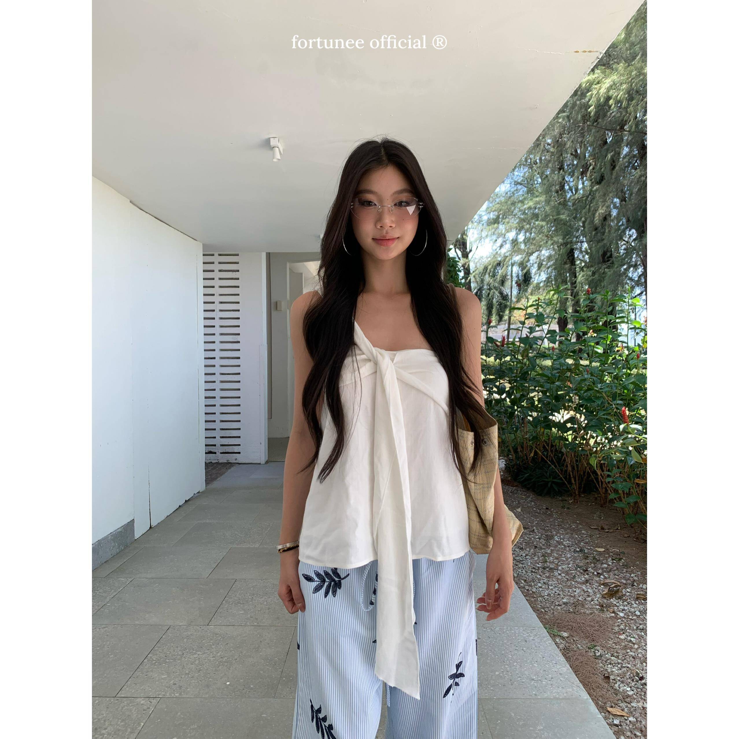 fortunee 白色吊带背心2026新款夏季宽松显瘦法式短款抹胸上衣服