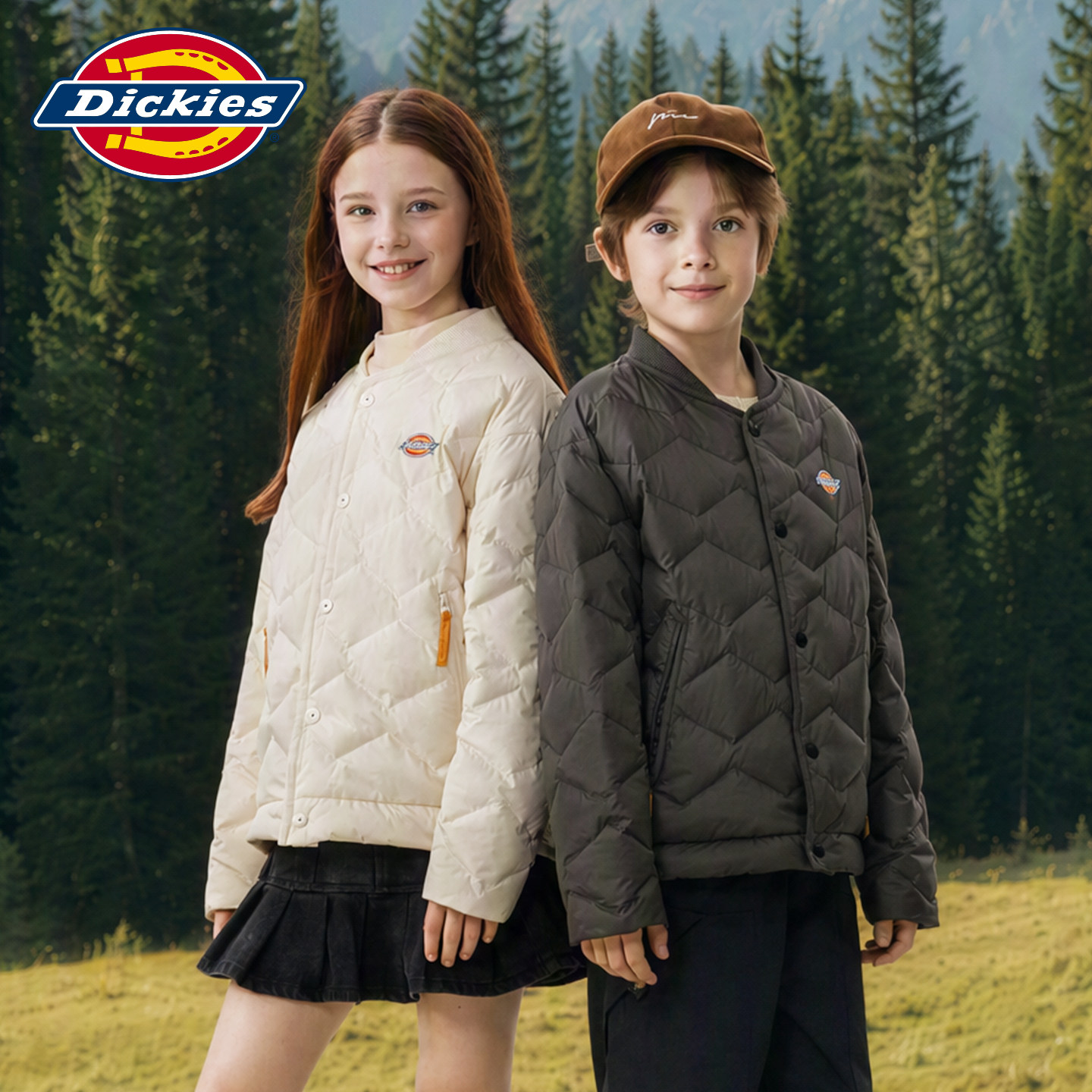Dickies 男童轻薄羽绒服春秋深灰棒球领菱格儿童保暖外套中大童