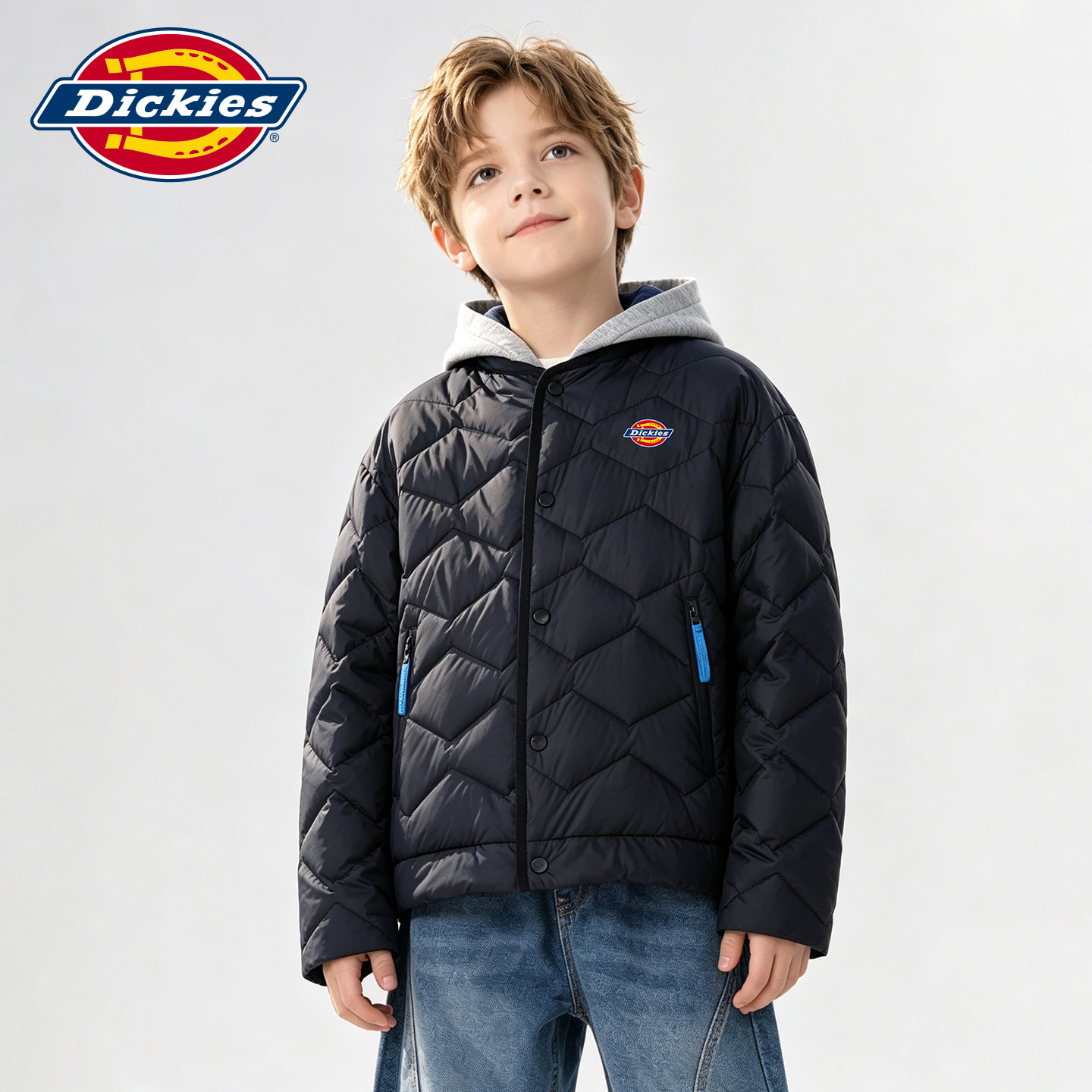 Dickies 儿童工装羽绒服男女童秋冬款中小学生连帽菱格纹保暖外套