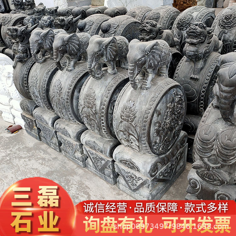 石雕门墩大象一对青石仿古做旧酒店庭院摆件家用门当户对抱鼓石鼓图片