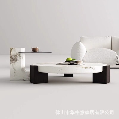 意式轻奢大理石茶几简约现代设计师创意网红客厅家用大小圆形茶几