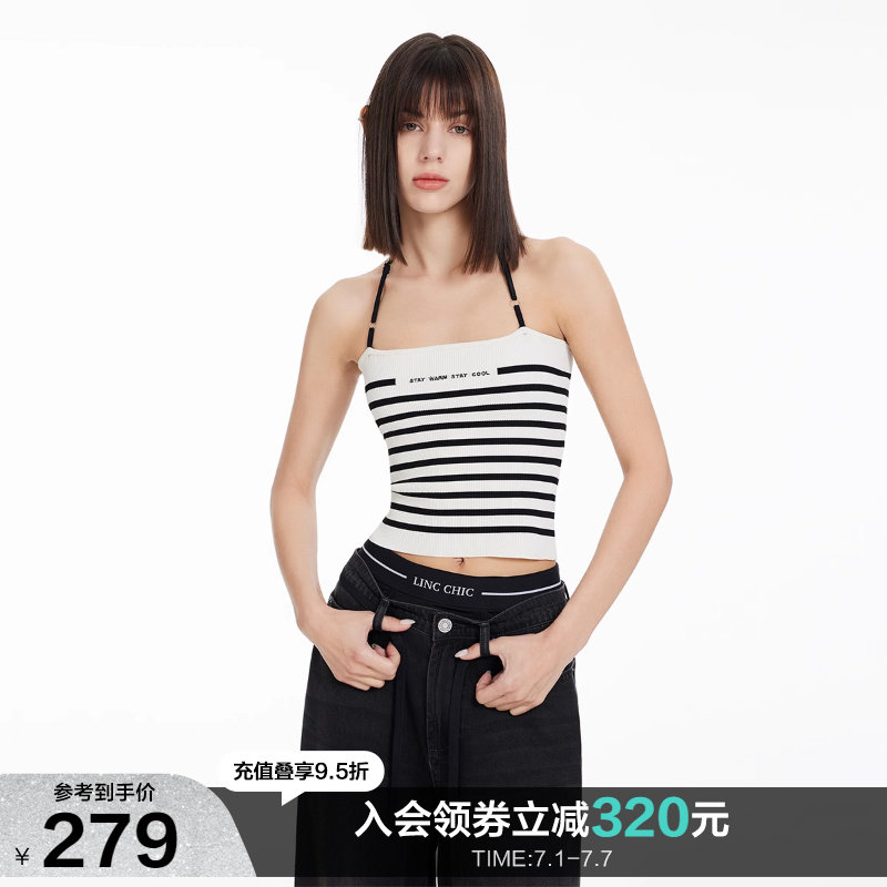 LINCCHIC金羽杰2024年夏季设计感细带针织吊带背心女S242SW325Y