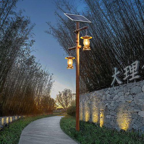 户外太阳能高杆灯景区民宿双头马灯景观灯复古庭院灯草坪灯路灯