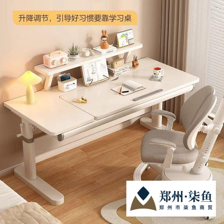 儿童学习桌小学生书桌可升降手摇实木课桌学生掀背写字桌电脑桌子图片