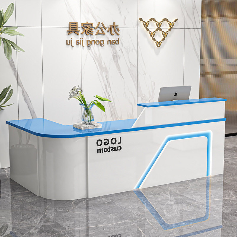 前台接待台公司吧台收银台圆弧转角现代超市便利店美容院办公桌子图片