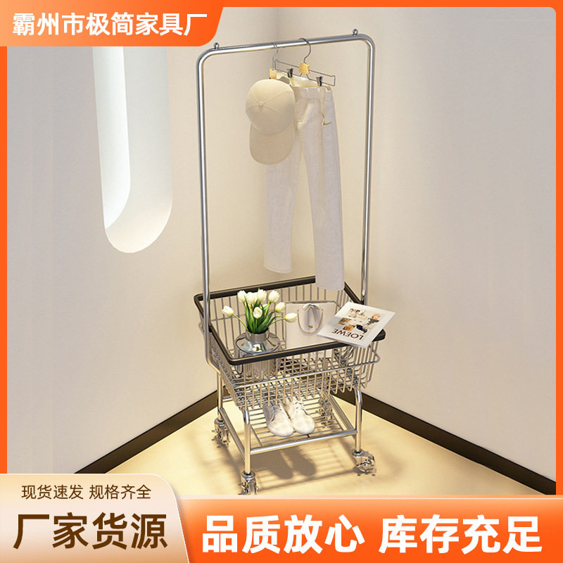 简易多功能鞋帽一体架落地卧室家用置物架可移动带轮挂衣架衣帽架图片