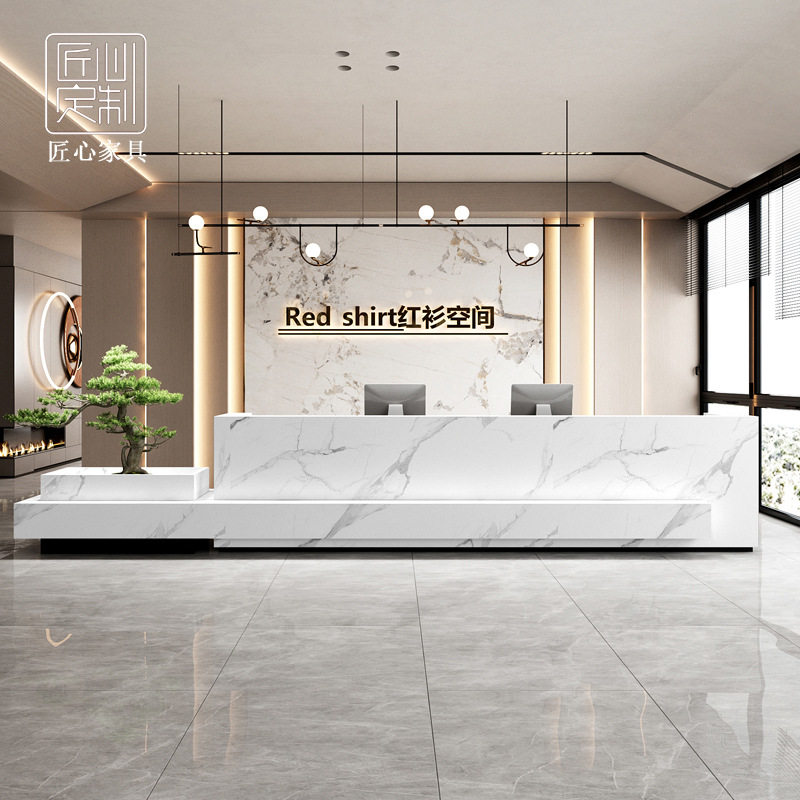 公司酒店前台大理石高档美容院吧台现代中式收银台培训机构接待台图片
